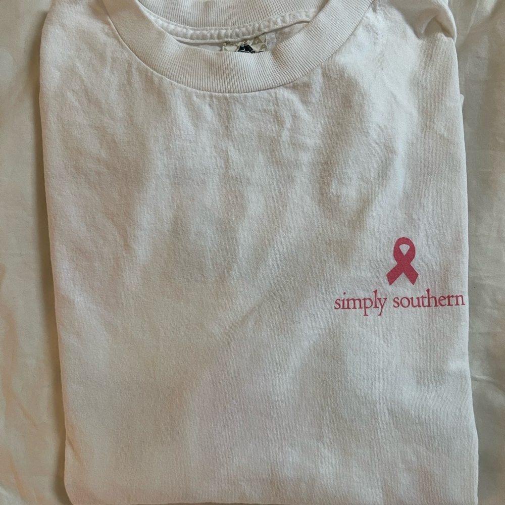Simply Southern White Long Sleeve Tee with Pink Logo